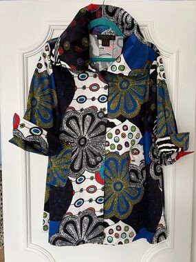 Bold Multicolor Floral Print Button-Up cotton Blend Jacket Dress